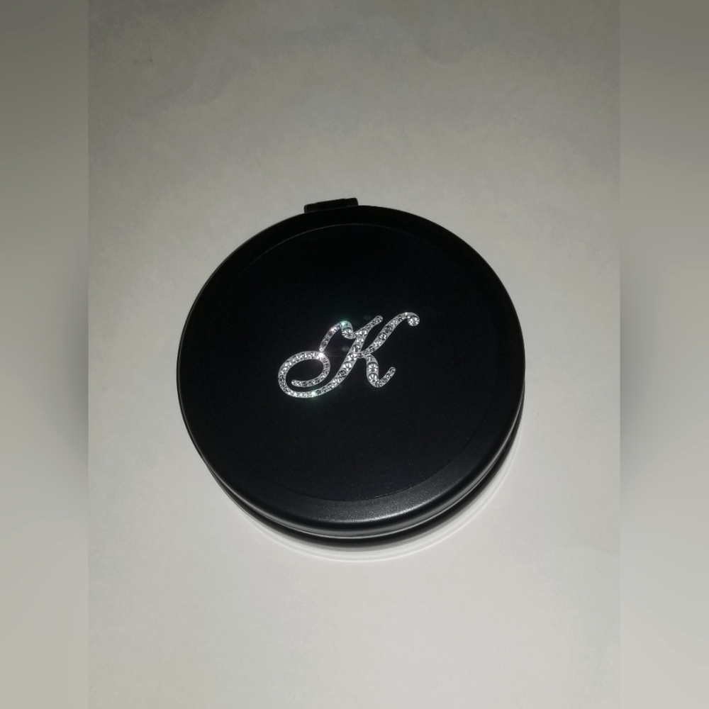 Black Dual Magnifying Mirror w/ Crystal Initial by Lori Greiner - Letter K